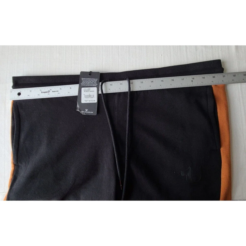 True Religion HS Moto Jogger Pants Mens L Black Orange Biker Sweatpants NWT $119